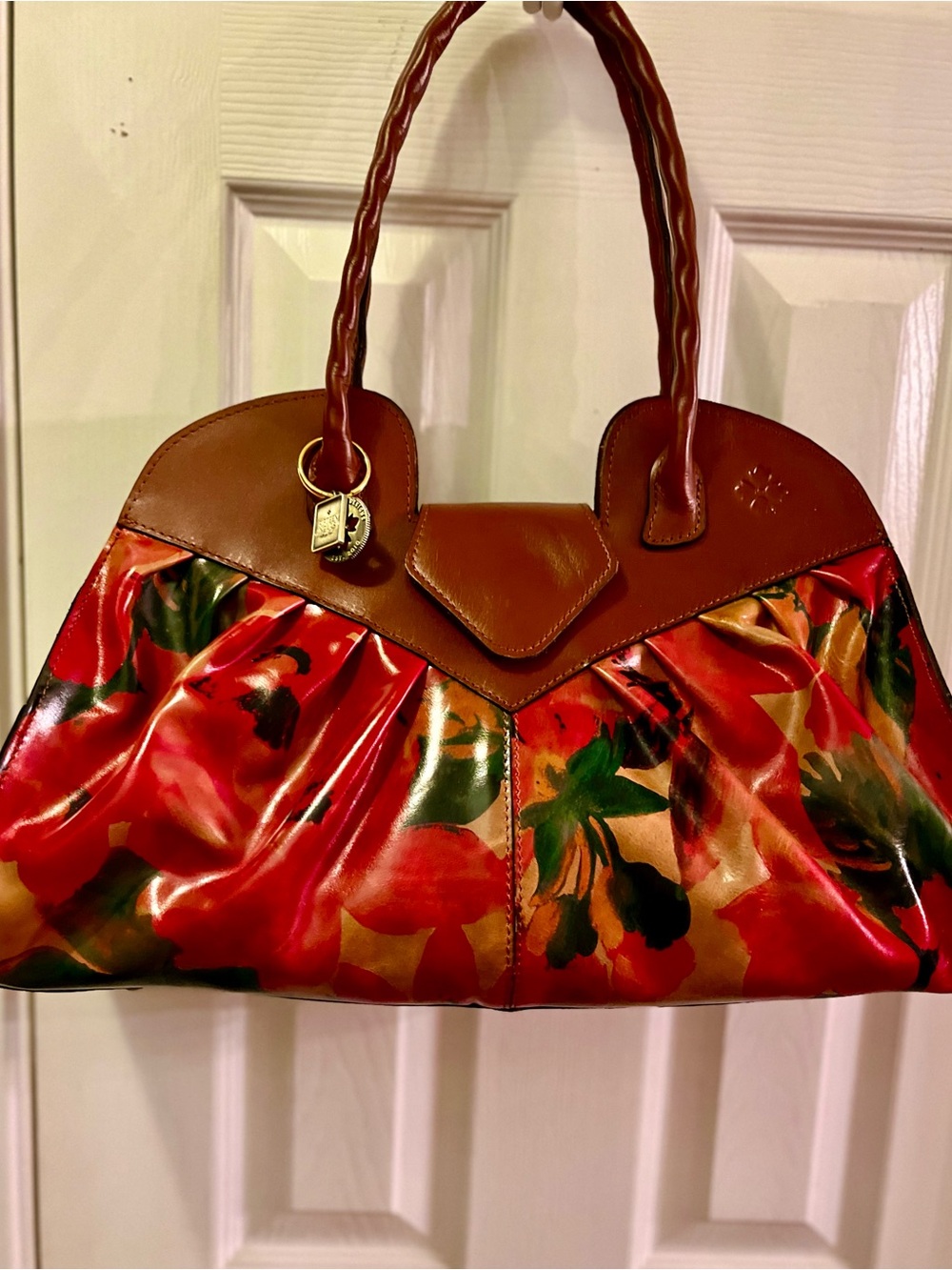 New W/Tag: Red, Gold, Green Floral Patricia Nash Leather Satchel/Shoulder Bag